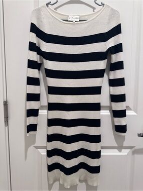 Freshman Black and White Striped Long-Sleeve Knit Dress